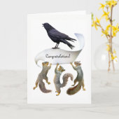 Squirrels and Crow Congratulations Card Kaart (Gele Bloem)
