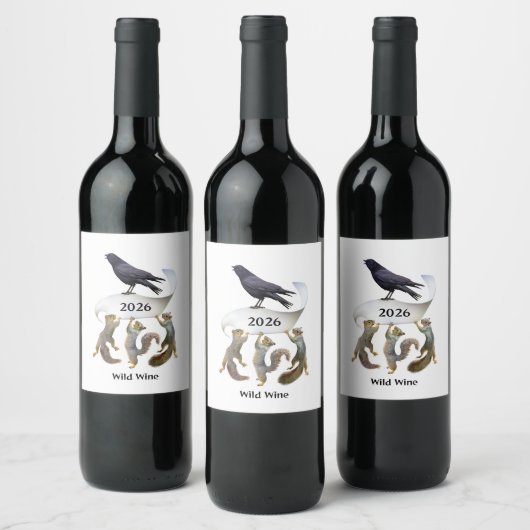 Squirrels and Crow Wine Labels Wijn Etiket (Flessen)