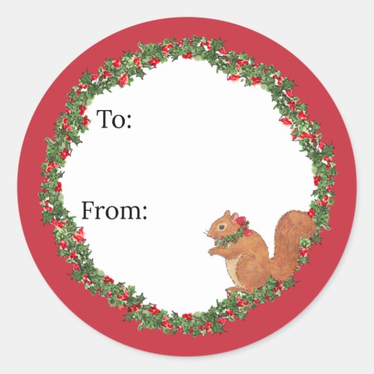 Squirrels and Holly Holiday Ronde Sticker (Voorkant)