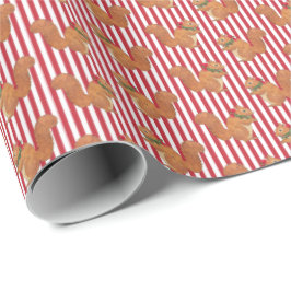 Squirrels and Holly Stripes Holiday  Cadeaupapier