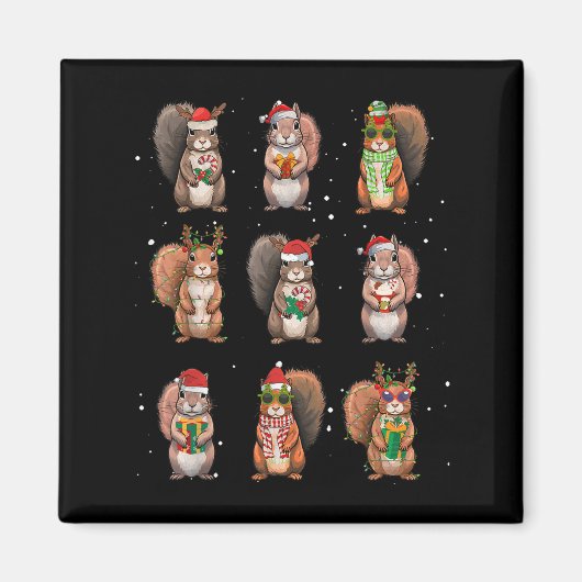 Squirrels Christmas Lights Decor Funny Squirrel Lo Magneet (Voorkant)