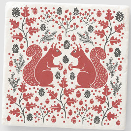 Squirrels in the Forest Art Stenen Onderzetter