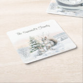 Squirrels in Winter Snow Kartonnen Onderzetters (Schuin)