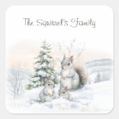 Squirrels in Winter Snow Vierkante Sticker (Voorkant)