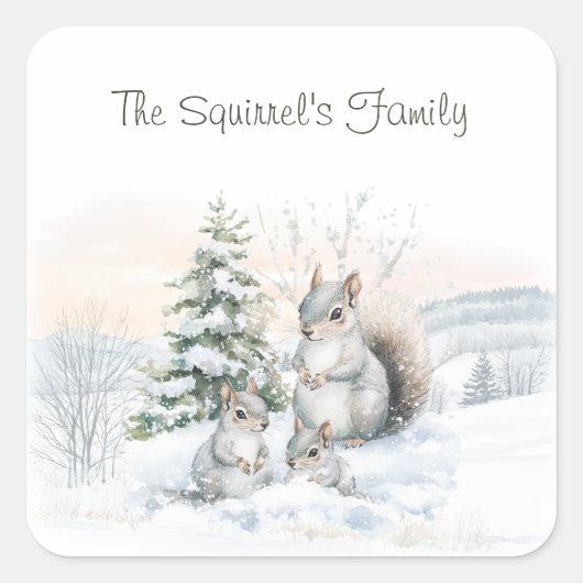Squirrels in Winter Snow Vierkante Sticker (Voorkant)