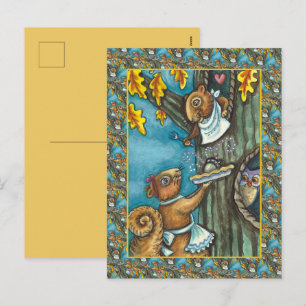 SQUIRRELS & OWL THANKSGIVING, HOMEMADE ACORN PIE FEESTDAGENKAART