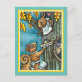 SQUIRRELS & OWL THANKSGIVING, HOMEMADE ACORN PIE FEESTDAGENKAART (Voorkant)