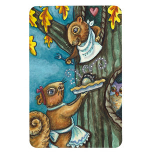SQUIRRELS & OWL THANKSGIVING, HOMEMADE ACORN PIE MAGNEET