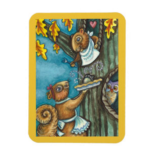 SQUIRRELS & OWL THANKSGIVING, HOMEMADE PIE MAGNEET