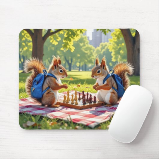 Squirrels Playing Chess In a City Park Muismat (Met muis)