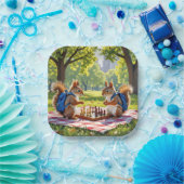 Squirrels Playing Chess In a City Park Papieren Bordje (Feest)