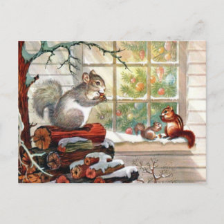 Squirrels Vintage Christmas Post card Feestdagenkaart
