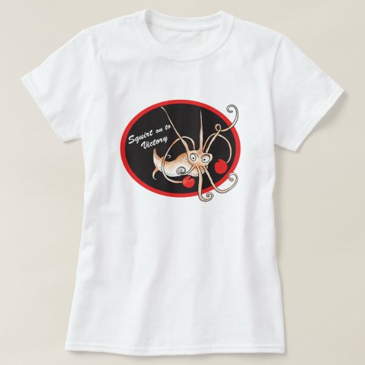 Squirt op naar Victory Squid Retro Pop Cultuur T-shirt (Design voorkant)