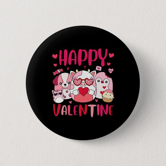 Squish Squad Happy Valentijn Cadeaus Schattige voo Ronde Button 5,7 Cm (Voorkant)