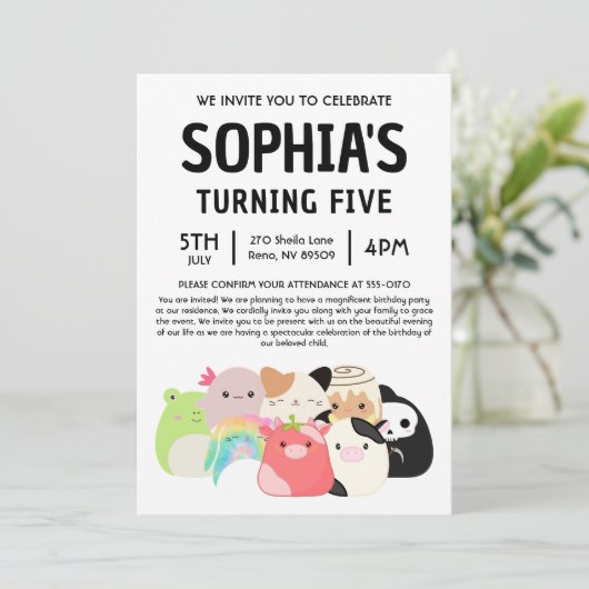 Squishmallow Birthday Party Kaart (Staand voorkant)