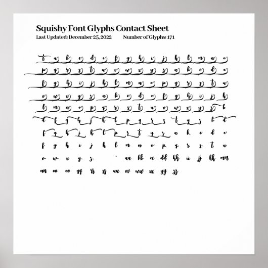 Squishy Lettertype Glyphs Contactblad Poster (Voorkant)
