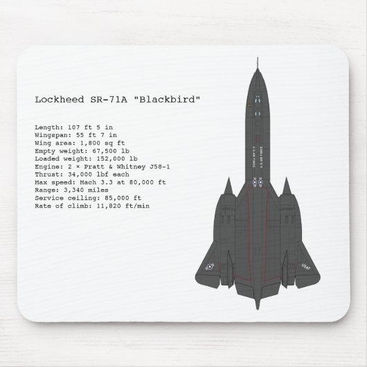 SR-71 Blackbird mousepad Muismat (Voorkant)