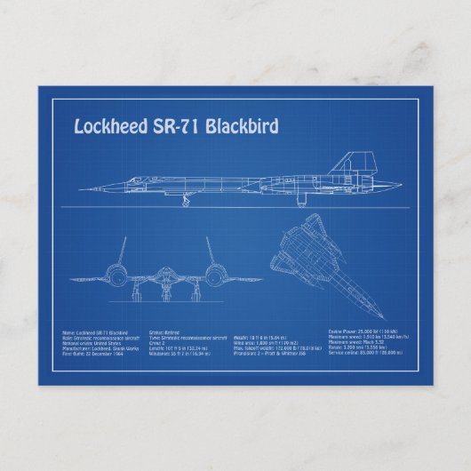 SR-71 Blackbird - Vliegtuigblauwdruk Plannen AD Briefkaart (Voorkant)