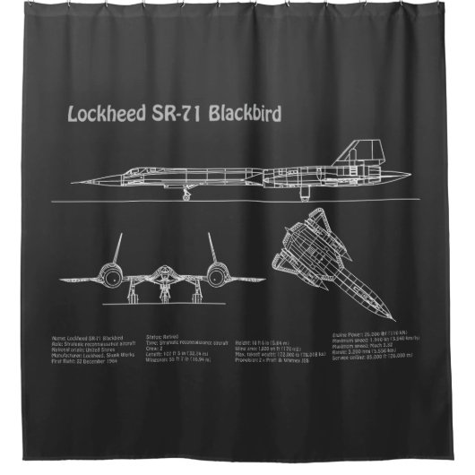 SR-71 Blackbird - Vliegtuigblauwdruk Plannen PD Douchegordijn (Voorkant)