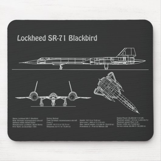 SR-71 Blackbird - Vliegtuigblauwdruk Plannen PD Muismat (Voorkant)