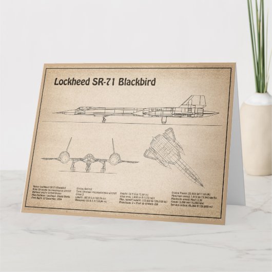 SR-71 Blackbird - Vliegtuigblauwdruk Plannen SD Bedankkaart (Voorkant)