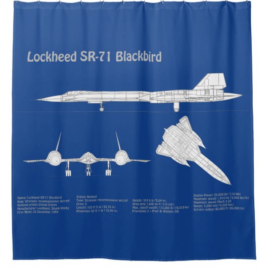 SR-71 Blackbird - Vliegtuigblauwdrukplannen ABD Douchegordijn (Voorkant)
