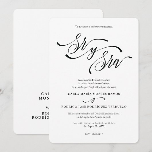 SR Y SRA 2 Bewerkbare Spaanse trouwuitnodiging Kaart (Voorkant / Achterkant)