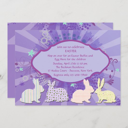 Srapbooking Bunnies Pasen Uitnodiging (Voorkant / Achterkant)