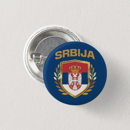 Srbija Flag Shield Servië Ronde Button 3,2 Cm (Voorkant /achterkant)