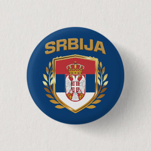 Srbija Flag Shield Servië Ronde Button 3,2 Cm