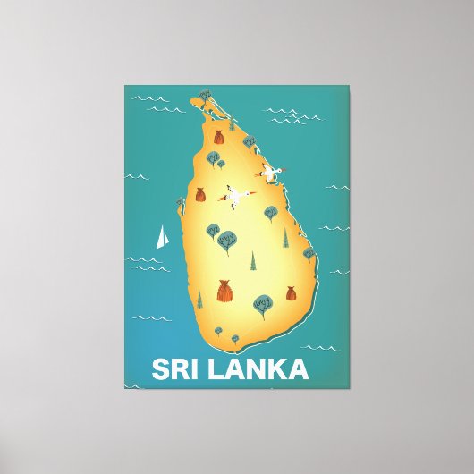 Sri Lanka kaart reisposter Canvas Afdruk (Voorkant)