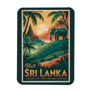 Sri Lanka Landschap Illustratie Reis Kunst Retro Magneet