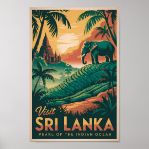 Sri Lanka Landschap Illustratie Reis Kunst Retro Poster