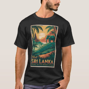 Sri Lanka Landschap Illustratie Reis Kunst Retro T-shirt