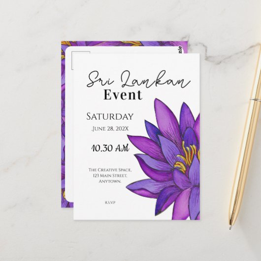 Sri Lanka Lotus Bloem Schilderij Briefkaart (Voorkant / Achterkant in situ)