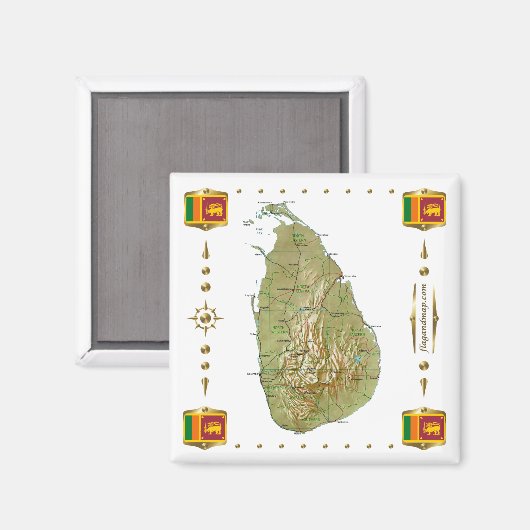 Sri Lanka Map + Flags Magnet (Voorkant / Achterkant)