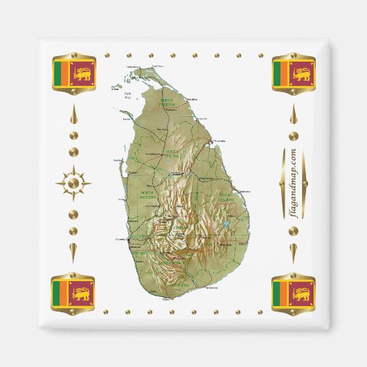 Sri Lanka Map + Flags Magnet (Voorkant)
