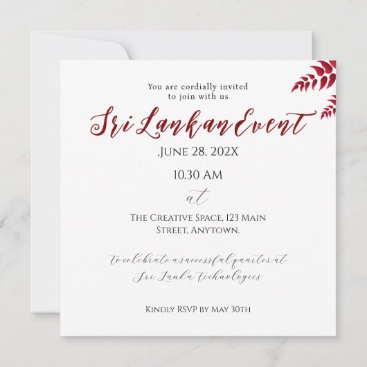 Sri Lanka Nieuwjaarsviering Save The Date (Achterkant)