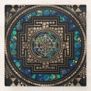 Sri Lanka / Sri Lanka Marmer en Gold Glazen Onderzetter