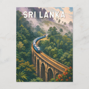 Sri Lanka Trein Illustratie Reis Kunst Vintage Briefkaart
