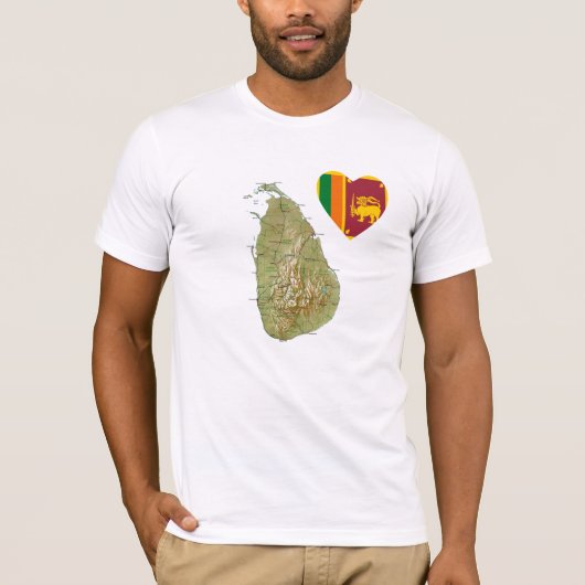 Sri Lanka Vlag Hart en Kaart T-Shirt (Voorkant)