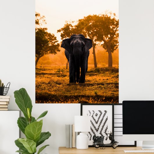 Sri Lankaanse olifant op Sunset Poster (Thuiskantoor)