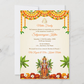 Sri Satyanarayan Bhagwan Puja Uitnodigingskaart Kaart