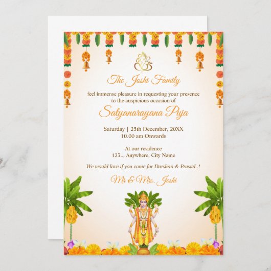 Sri Satyanarayan Katha Invitation Kaart (Voorkant / Achterkant)