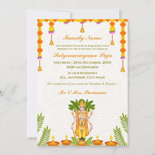 Sri Satyanarayan Pooja Invitation Kaart (Voorkant)