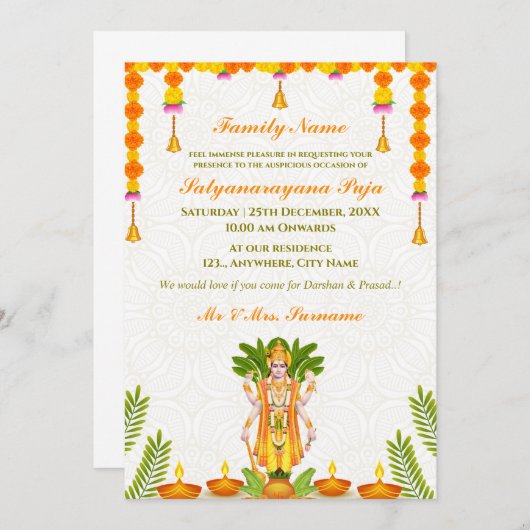 Sri Satyanarayan Pooja Invitation Kaart (Voorkant / Achterkant)