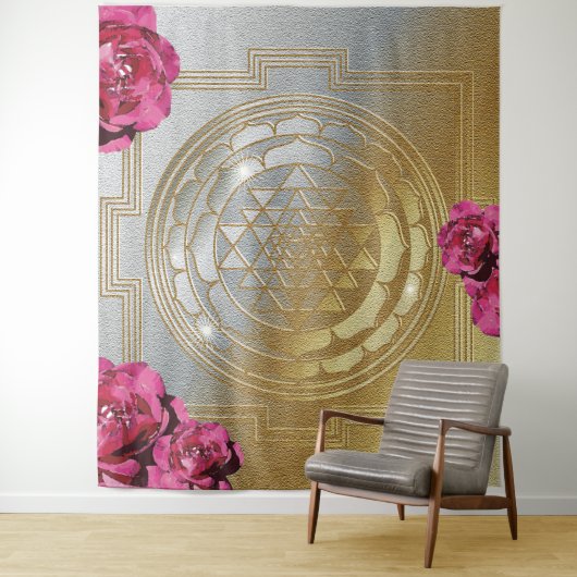 Sri Yantra en de geur van Rozen II - Wandtapijt Wandkleed (In situ)