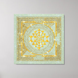 Sri Yantra Golden Glitter - Ingewikkeld Canvas