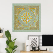 Sri Yantra Golden Glitter - Poster (Thuiskantoor)