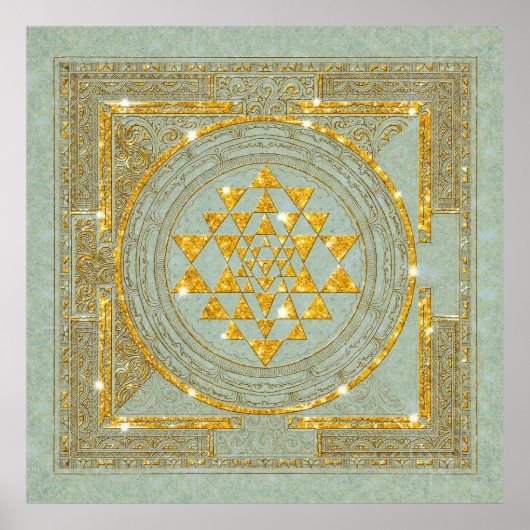 Sri Yantra Golden Glitter - Poster (Voorkant)